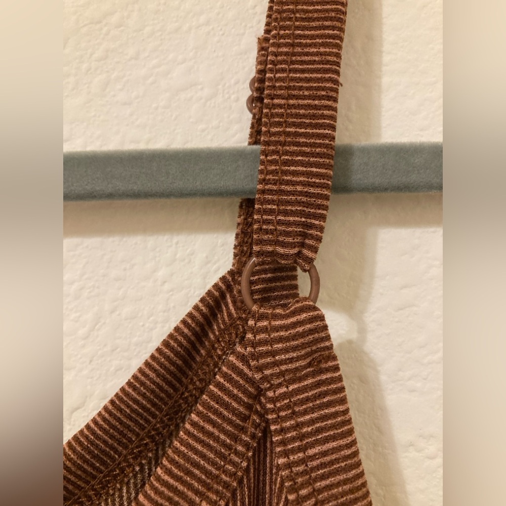 LuLaRoe Leola Jumpsuit Size XS Cinnamon Brown Pinstripe Wide Leg - Picture 8 of 12